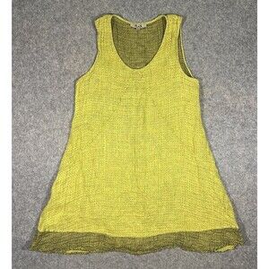 Flax Tunic Tank Top Women’s L Yellow 100% Linen Flowy Scoop Neck Lagenlook